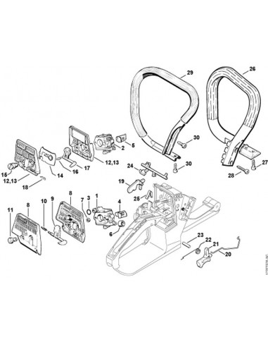 Vis fixation poignée No28 sur le côté tronçonneuses stihl 024 - MS240